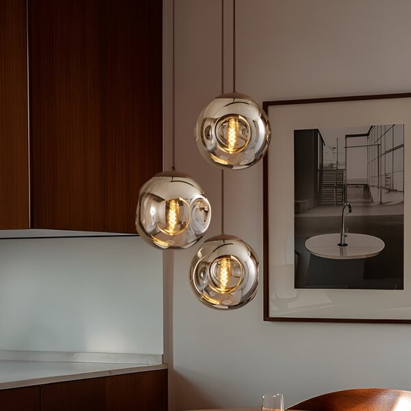 Lindby Lampă suspendată Valentina, E27, Ø 49 cm, gri fumuriu, sticlă, reglabil, Gri, Camera de zi / sufragerie, Sticlă, Design