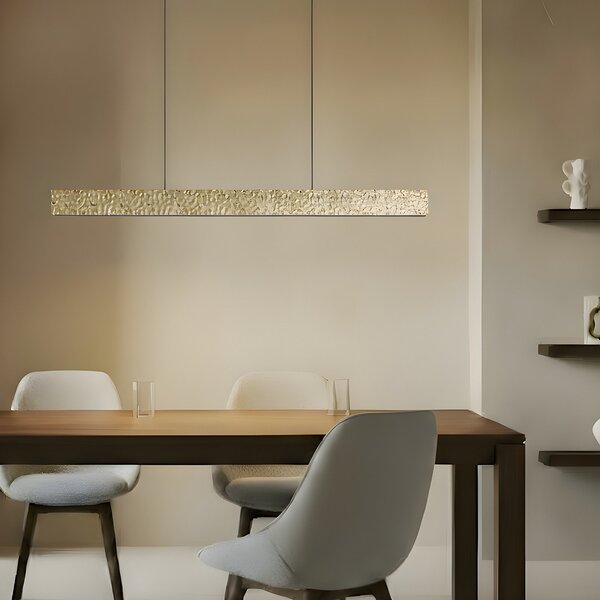 Lucande Lampă suspendată LED Nivara, 117 cm, auriu, metal, Auriu / Alamă, Camera de zi / sufragerie, Metal, Modern
