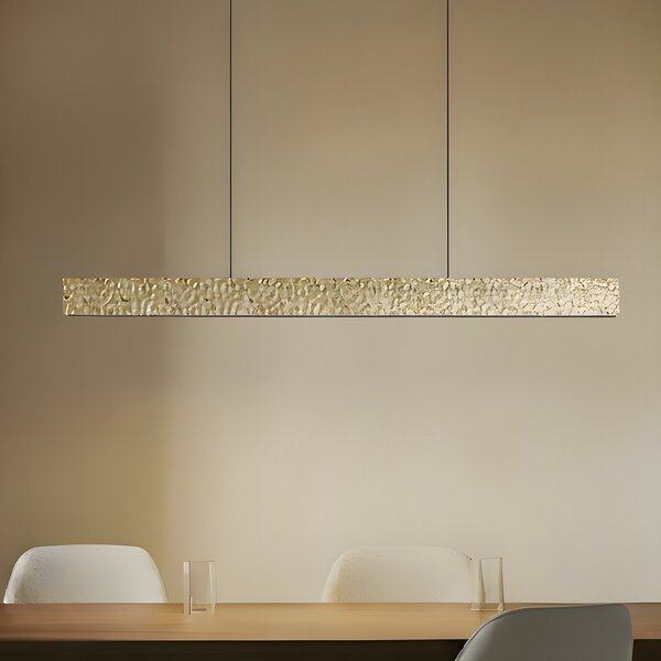 Lucande Lampă suspendată LED Nivara, 117 cm, auriu, metal, Auriu / Alamă, Camera de zi / sufragerie, Metal, Modern
