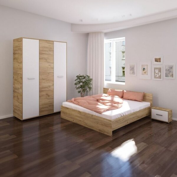 Dormitor Hera, 4 Piese, Pat , 2Noptiere, Dulap, Culoare Sonoma 160x200