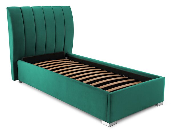 Pat Tapițat Santiago, cu somieră rabatabilă și ladă de depozitare, Swing-Verde / 80x190