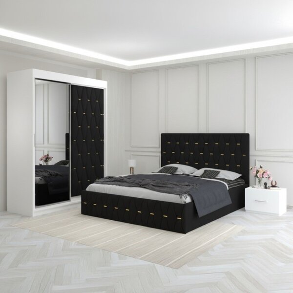 Dormitor Eric Negru Cu Dulap Tapitat 160x200