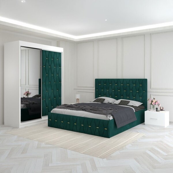 Dormitor Eric Verde Cu Dulap Tapitat 160x200