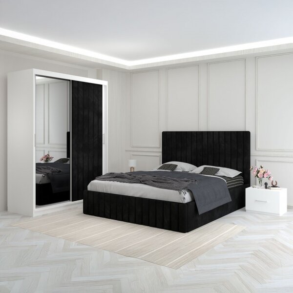 Dormitor Luca Negru Cu Dulap Tapitat 160x200
