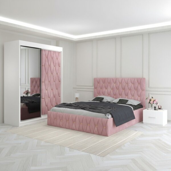 Dormitor Eric Roz Cu Dulap Tapitat 160x200