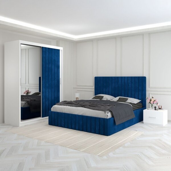 Dormitor Luca Albastru Cu Dulap Tapitat 160x200