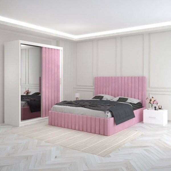 Dormitor Luca Roz Cu Dulap Tapitat 160x200