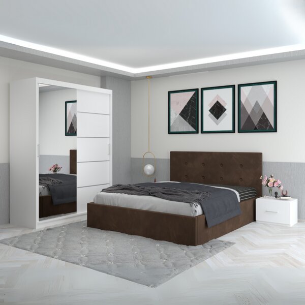 Dormitor Filip Maro Cu Pat Tapitat Catifea 160x200