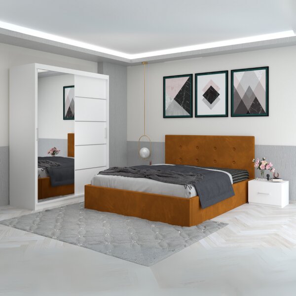 Dormitor Filip Caramiziu Cu Pat Tapitat Catifea 160x200