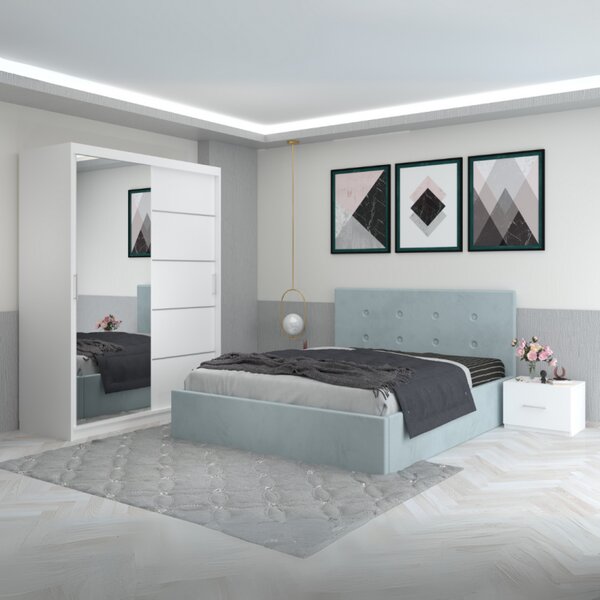 Dormitor Filip Lemon Cu Pat Tapitat Stofa 160x200