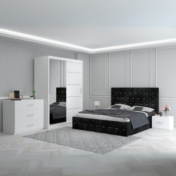 Dormitor Eric Negru + Comoda 3 Sertare 160x200