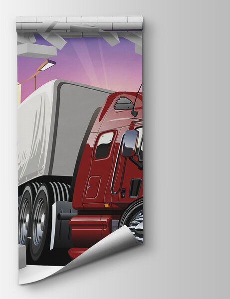 Fototapet Camion care trece printr-un zid de cărămidă, Fototapet copii, Fototapet populare, u93974 - Tapeko.ro