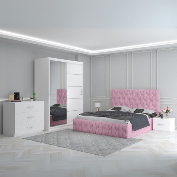 Dormitor Eric Roz + Comoda 3 Sertare 160x200