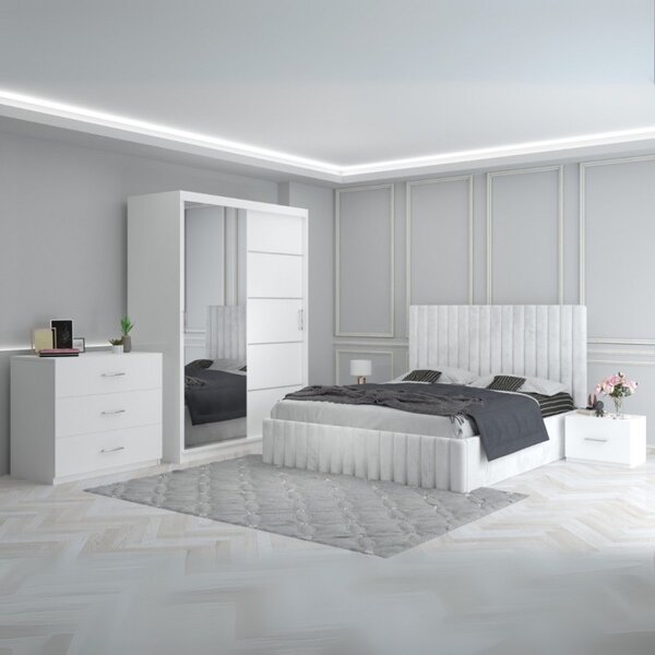 Dormitor Luca Alb + Comoda 3 Sertare 160x200