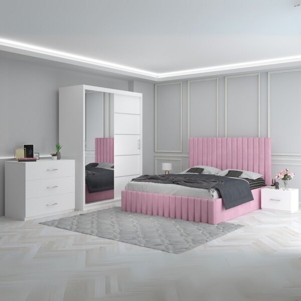 Dormitor Luca Roz + Comoda 3 Sertare 160x200