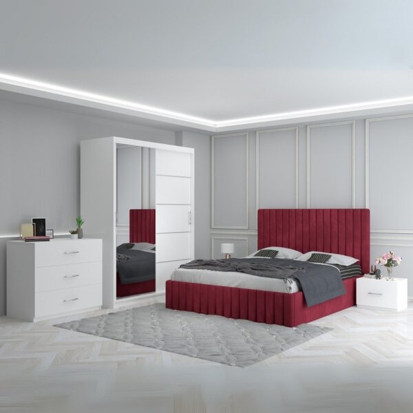 Dormitor Luca Rosu + Comoda 3 Sertare 160x200