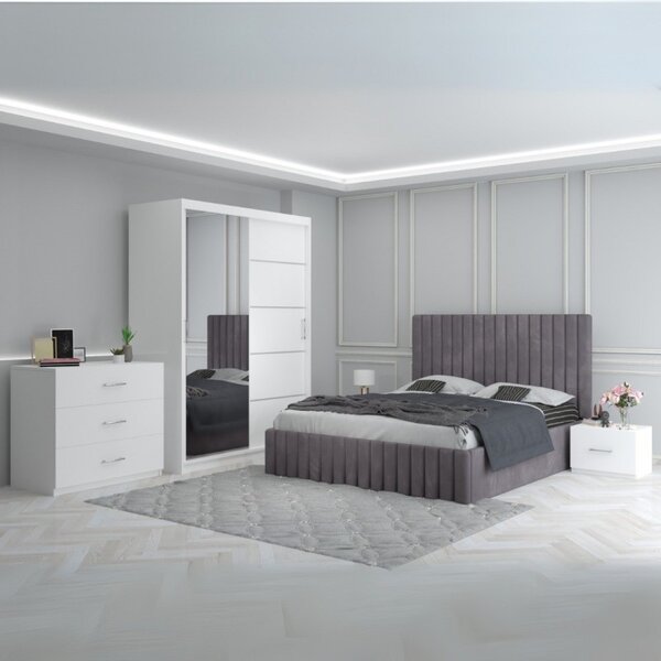 Dormitor Luca Gri + Comoda 3 Sertare 160x200