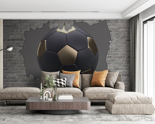 Tapet Minge de fotbal pe fundalul unui perete de cărămidă, Fototapet Pentru Copii, Fototapet pentru camera unui băiat, u94058 : Uwalls.ro