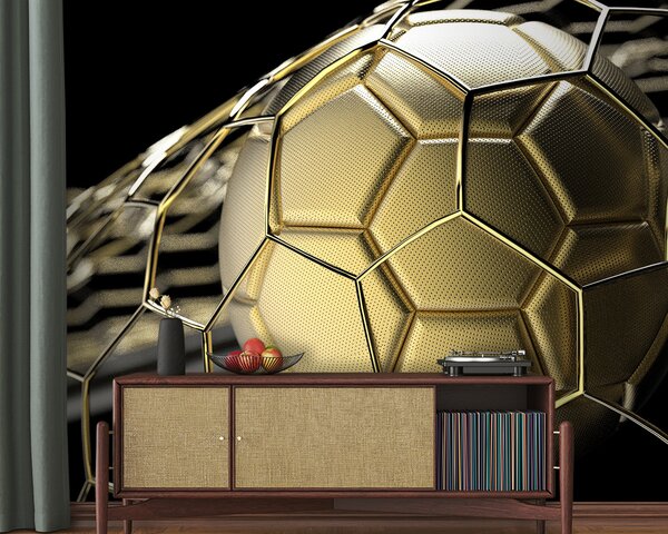 Fototapet Mingea de fotbal strălucitoare lovește plasa, Populare fototapet, Populare fototapet, u94060 - Muralas.ro
