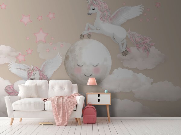 Fototapet Grup de unicorni care zboară pe lună, Fototapet copii, Fototapet populare, u94136 - Tapeko.ro
