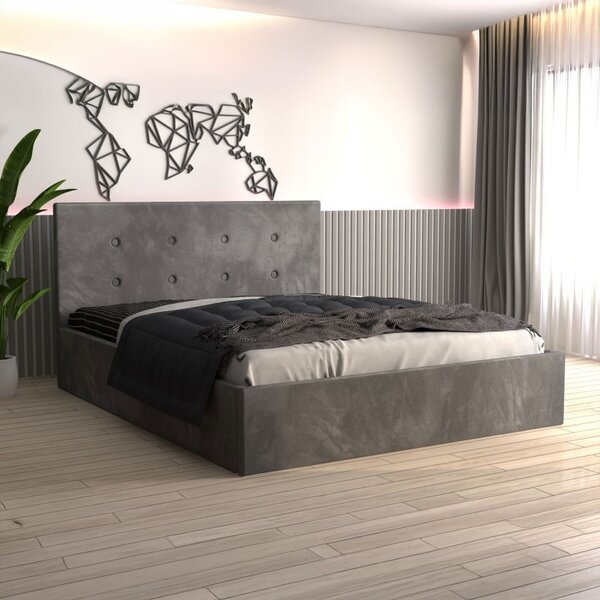 Pat Tapitat Filip Gri + Saltea 20cm Grosime 160x200