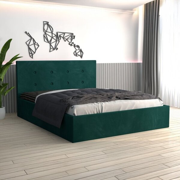 Pat Tapitat Filip Verde + Saltea 20cm Grosime 160x200