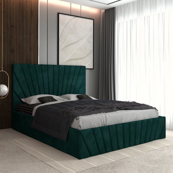 Pat Tapitat Toma Verde + Saltea Lux Ortopedica 140x200