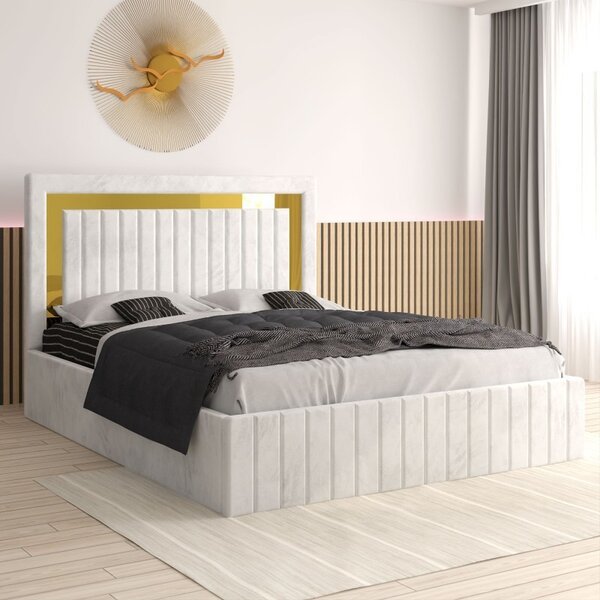 Pat Tapitat Ianis Alb + Saltea Lux Ortopedica 160x200