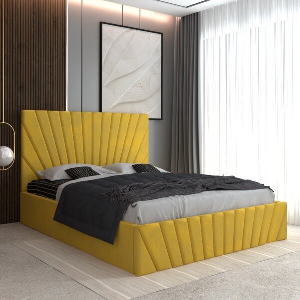 Pat Tapitat Toma Galben + Saltea Lux Ortopedica 160x200