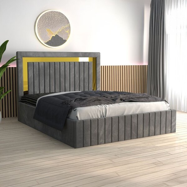 Pat Tapitat Ianis Gri + Saltea Lux Ortopedica 160x200