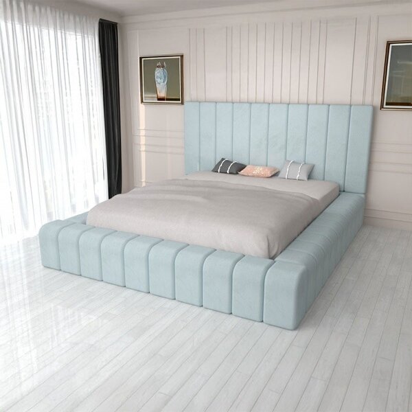 Pat Tapitat Complet Cod 01 Lemon + Saltea Lux Ortopedica 160x200