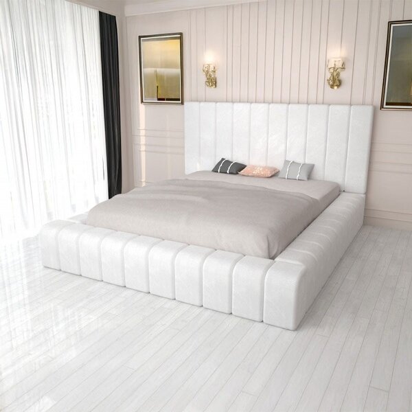 Pat Tapitat Complet Cod 01 Alb + Saltea Lux Ortopedica 160x200
