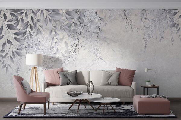 Fototapet Design floral alb și gri, Fototapet flori, Fototapet populare, u94228 - Tapeko.ro