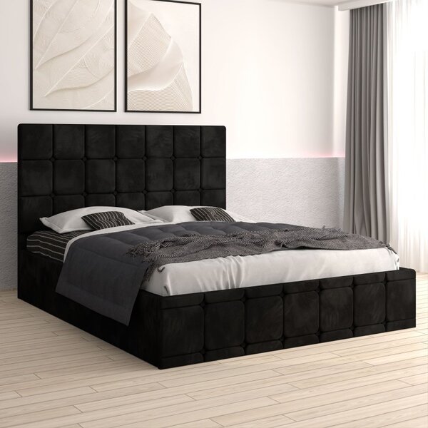 Pat Ven03 Negru + Saltea Lux Ortopedica 140x200