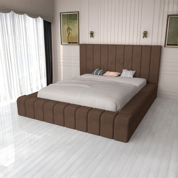 Pat Tapitat Complet Cod 01 Maro + Saltea Lux Ortopedica 160x200