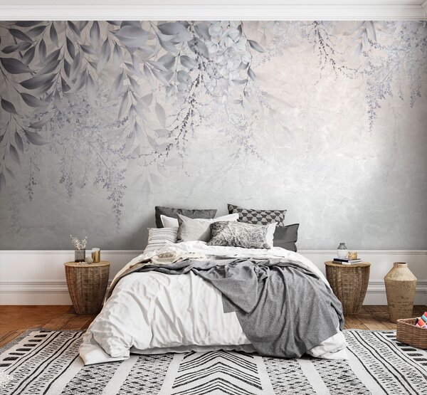 Fototapet Design floral alb și gri, Fototapet flori, Fototapet populare, u94228 - Tapeko.ro