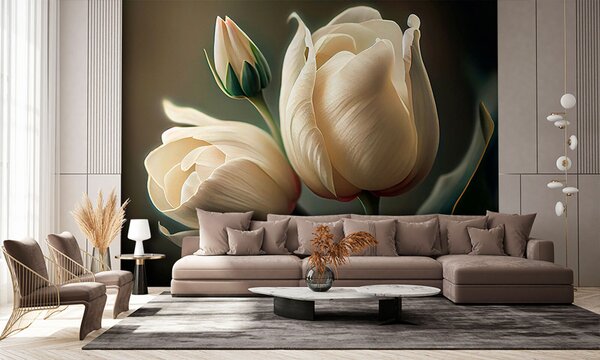 Fototapet Lalele delicate în nuanțe delicate, Fototapet flori 3D, Fototapet populare, u94253 - Tapeko.ro
