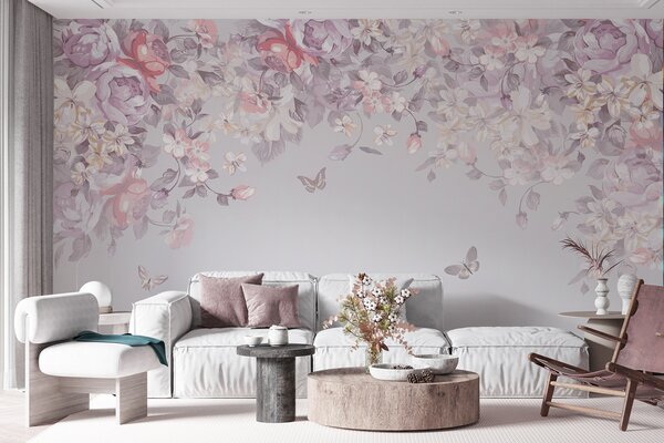 Fototapet Model floral cu fluturi, Fototapet flori, Fototapet populare, u94295 - Tapeko.ro