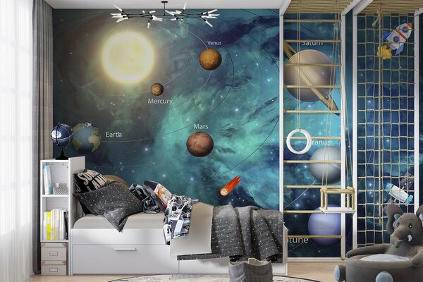 Tapet Sistem solar, Fototapet Pentru Copii, Fototapet pentru camera unui băiat, u09074 : Uwalls.ro