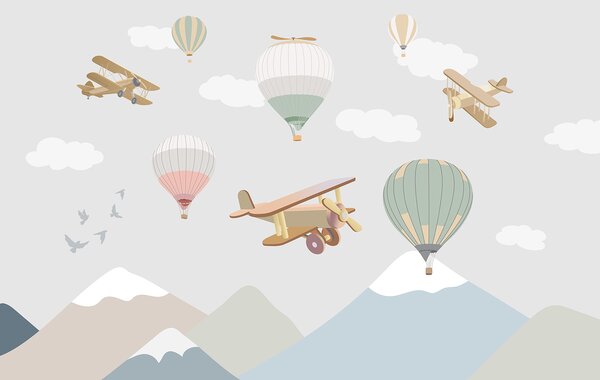 Fototapet Grup de baloane cu aer cald și avioane, Fototapet copii, Fototapet populare, u94310 - Tapeko.ro
