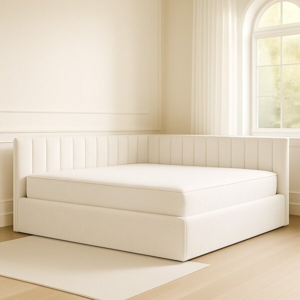 Pat Tapitat De Colt Figo Alb Catifea Premium + Saltea Lux Ortopedica 160x200