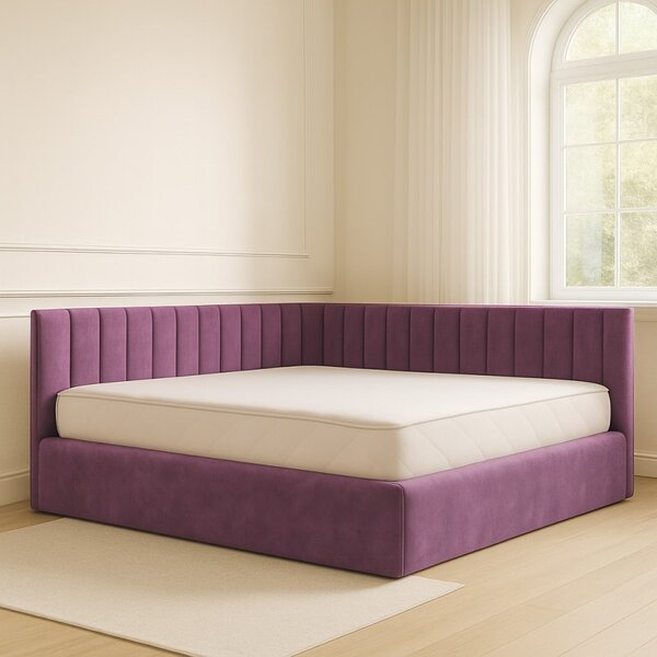 Pat Tapitat De Colt Figo Mov Catifea Premium + Saltea Lux Ortopedica 160x200
