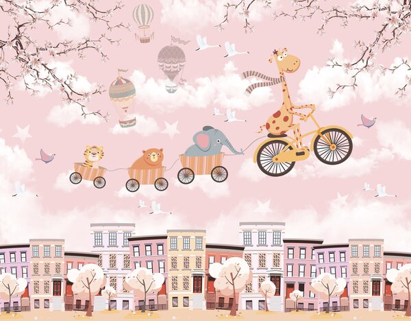 Fototapet Animale de desene animate de echitatie o bicicletă, Fototapet copii, Fototapet populare, u94370 - Tapeko.ro