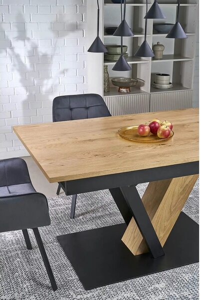 Masa extensibila FANIS, stejar/negru, 160/220x90x78 cm