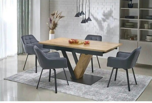 Masa extensibila FANIS, stejar/negru, 160/220x90x78 cm