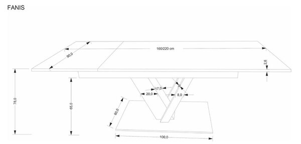 Masa extensibila FANIS, stejar/negru, 160/220x90x78 cm