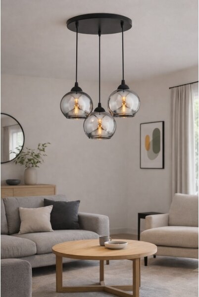 Brilagi - Lustra suspendată pe cablu, DIOR 3xE27/60W/230V, negru/gri fumuriu