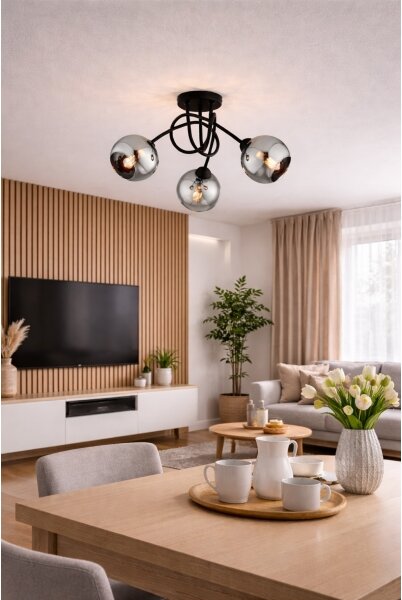 Brilagi - Lustră aplicată DIOR 3xE27/60W/230V negru/gri fumuriu