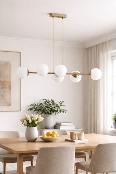 Brilagi - Candelabru suspendat pe cablu, MILO ECRU 6xE27/60W/230V, bej/auriu