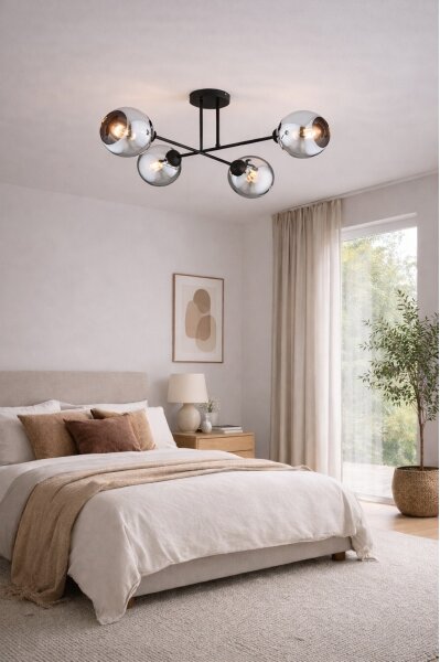 Brilagi - Lustră aplicată de tavan, 4 x E27, 60W, 230V, negru/gri fumuriu